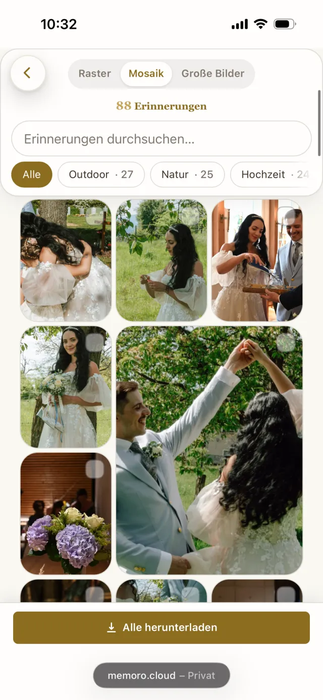 Die Galerie einer Hochzeit auf dem Smartphone: 88 Erinnerungen im Mosaik