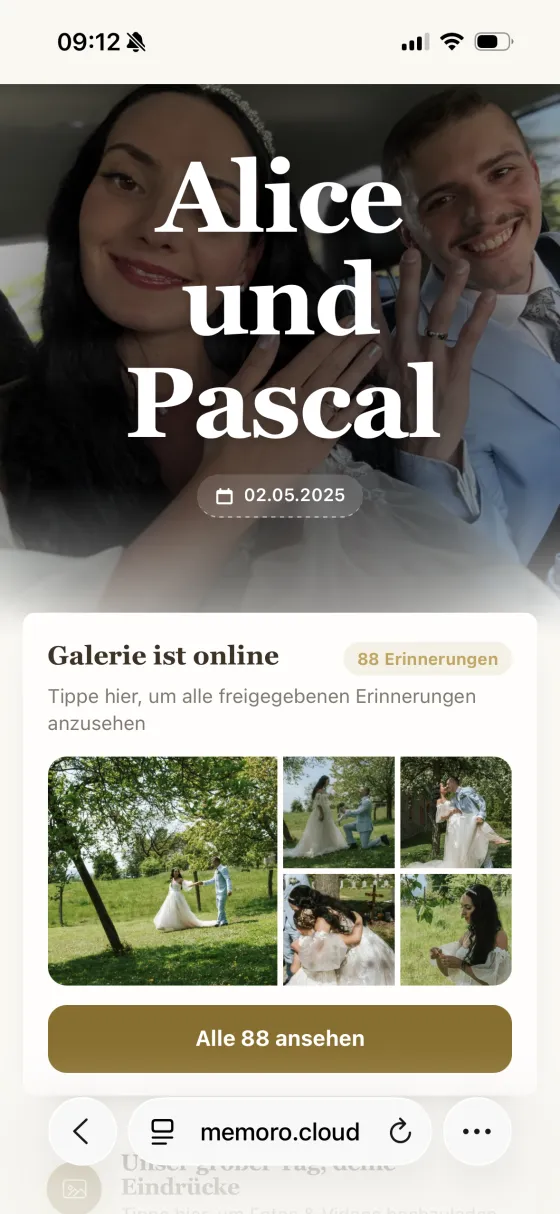 Die Gästeseite mit Titelbild und dem Weg zur Galerie