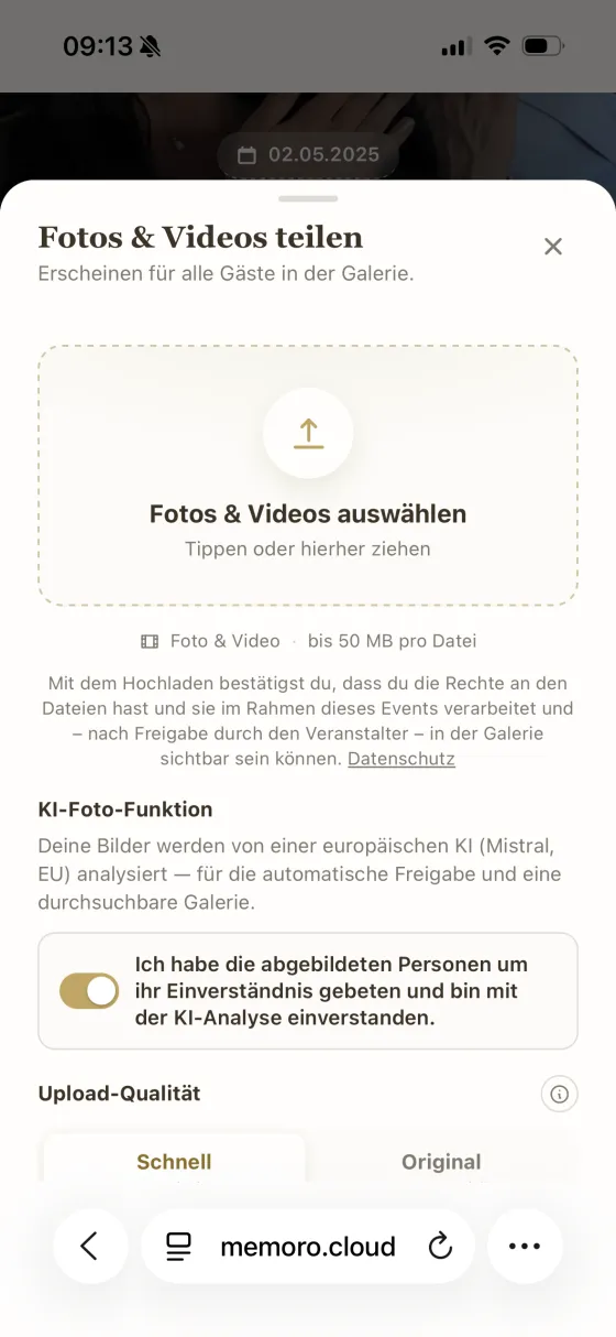 Hochladen ohne Anmeldung, direkt im Browser
