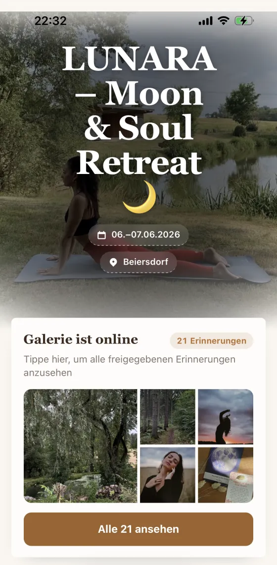 Gästeseite des Retreats auf dem Smartphone